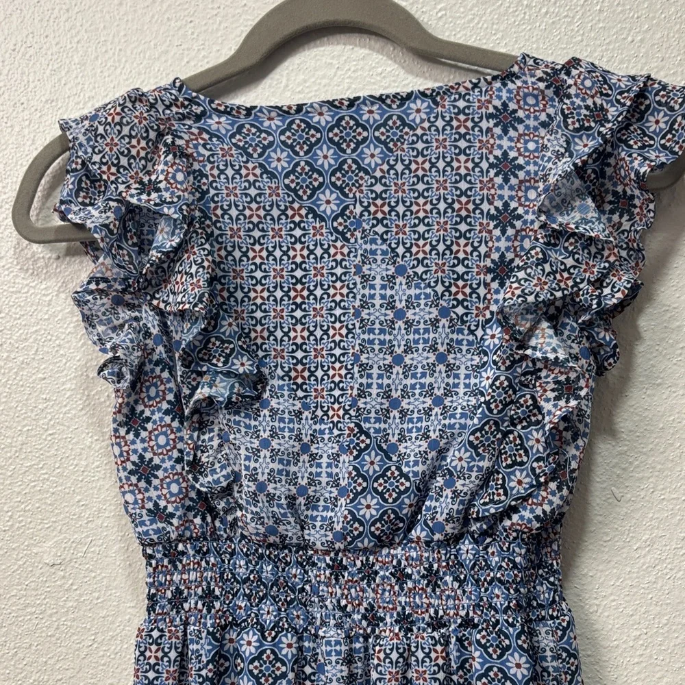 Aqua Patterned Ruffle Dress - Picture 5 of 7
